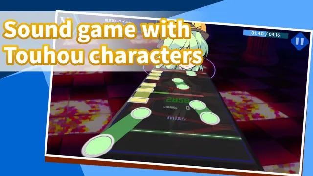 Gameplay screen: "Sound game with Touhou characters"